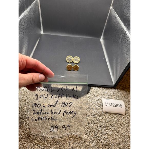 Vtg Buffalo Nickel Gold Rope Bezel Coin 1906 & 1907 Indian Head Penny Cuff Links - Picture 10 of 10